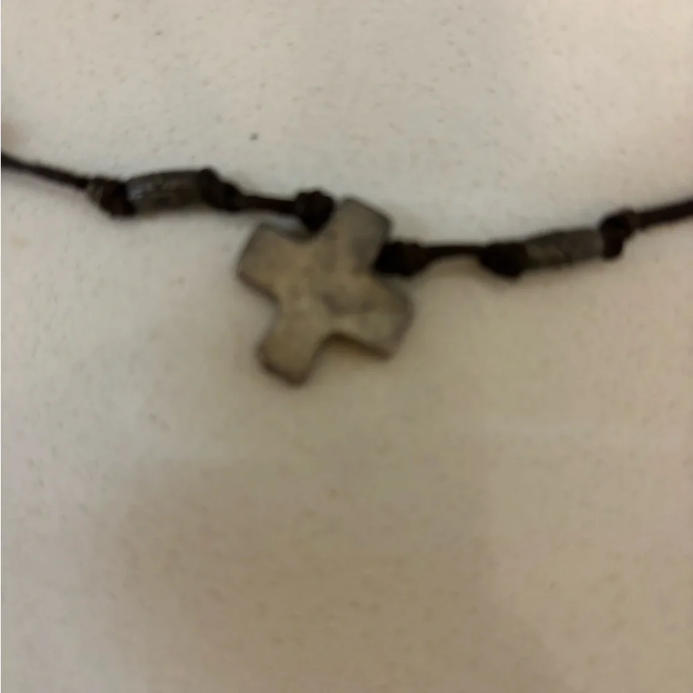 Silver Cross Pendant Necklace Leather Cord - Picture 3 of 4